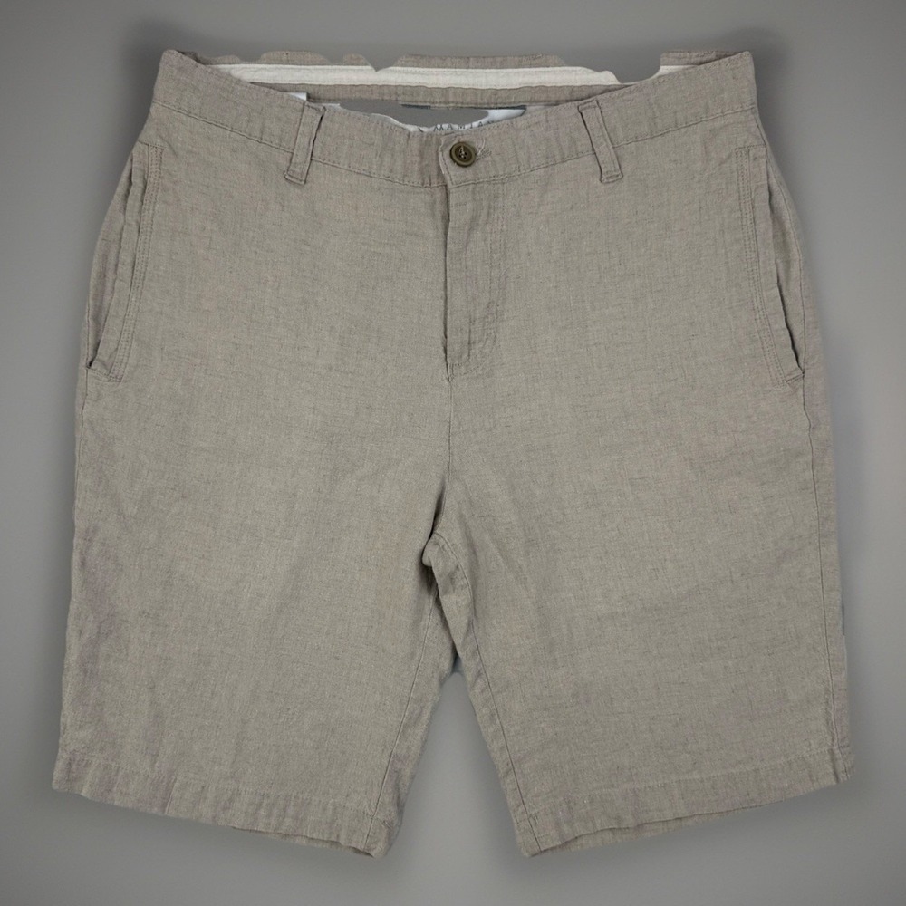 Linen Cotton Beige Chino Shorts Mens 30 Flat Front Casual Mamiani